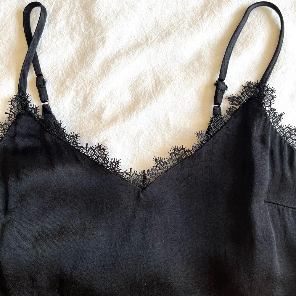 Floreat by Anthropologie Black Lace Trim Cami Silky Slip Whimsigoth Feminine, XS - Picture 8 of 14